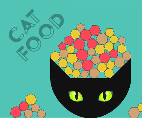 A rocking cat head fills with polygon catfood but overflows - can you get all the food off the ground? ZIM now has physics for blob shapes!