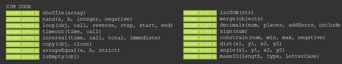 a picture showing a list of example functions such as shuffle, rand, loop and a dozen more.