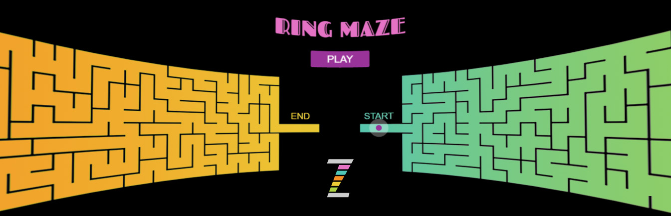 3D maze that makes a ring around the player - made with ZIM TextureActive as interactive surface on three.js material.