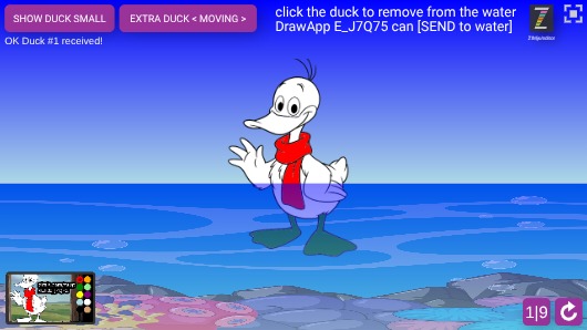Zapp: RECEIVE duck in OPEN WATER: duck < moving> (socket receive drawing) OK | ZIM JavaScript Canvas Framework - Code Creativity