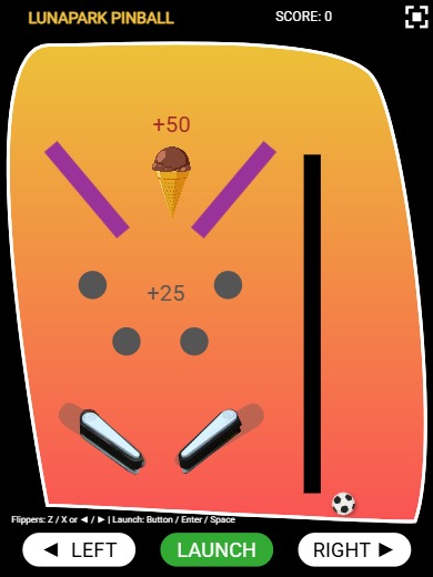 Zapp: pinball basic: 1 ball + icecream to hit +50, grey bounds:+25 | ZIM JavaScript Canvas Framework - Code Creativity