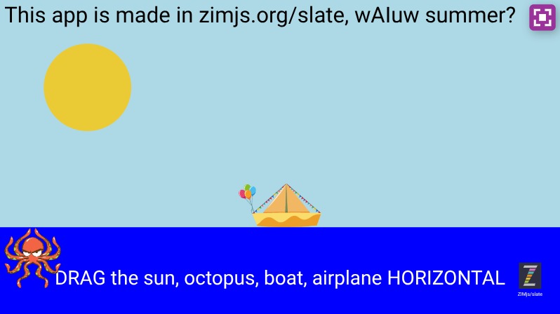Zapp: Summer scene: sun, air, sea, octopus and playboat | ZIM JavaScript Canvas Framework - Code Creativity