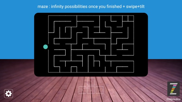 Zapp: maze 2.0 infinity: arrows (mobile: swipe or tilt) blue+wood+black tabletRect | ZIM JavaScript Canvas Framework - Code Creativity