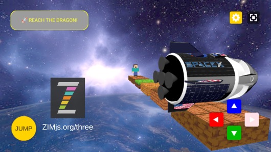 Zapp: Minecraft SpaceX: walk towards SpaceX :1 level straight (basic version) | ZIM JavaScript Canvas Framework - Code Creativity