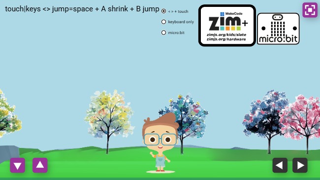 Zapp: TILT microbit Pic(boy01): <left-pic-right>+ angle + keys Asmall+Bjump | ZIM JavaScript Canvas Framework - Code Creativity