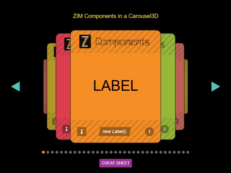 Zapp: <span style=color:#995599>Demo</span><br>Components with Cheat Sheet Links | ZIM JavaScript Canvas Framework - Code Creativity