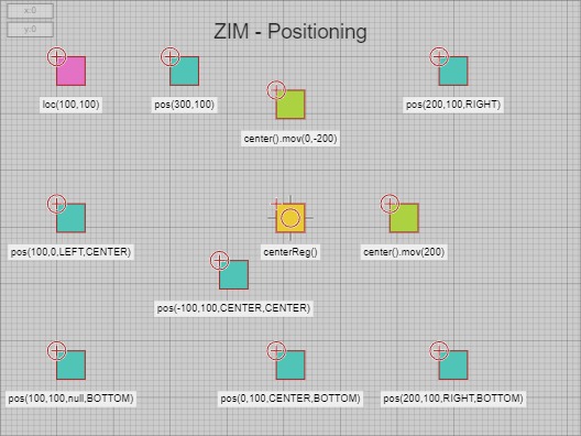 Zapp: <span style=color:#995599>Demo</span><br>Positioning Objects | ZIM JavaScript Canvas Framework - Code Creativity