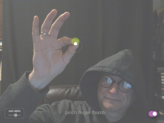 Zapp: <span style=color:#995599>Demo</span><br>Capturing Pinch with either hand and a Cam with ML5 | ZIM JavaScript Canvas Framework - Code Creativity
