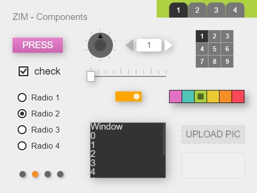 Zapp: <span style=color:#995599>Demo</span><br>Components (original) | ZIM JavaScript Canvas Framework - Code Creativity
